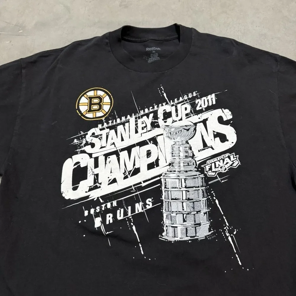 Reebok NHL Boston‎ Bruins 2011 Stanley Cup Champions Black T-Shirt Men’s Size XL